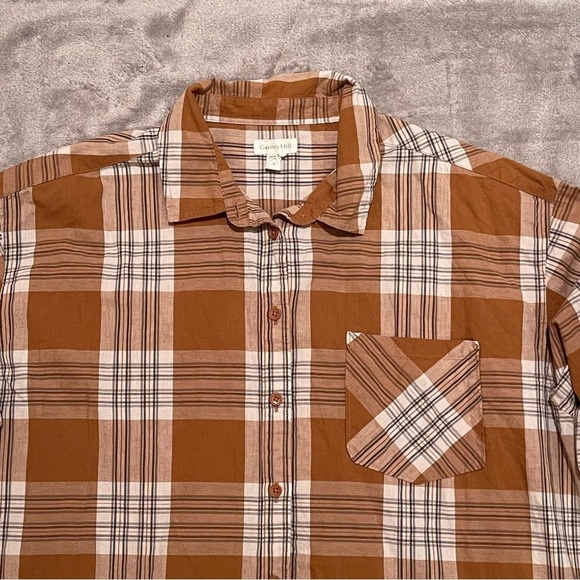 NWOT Garnet Hill Essential Boyfriend Brown Plaid Button Front Shirt - Size 12 - Picture 3 of 12